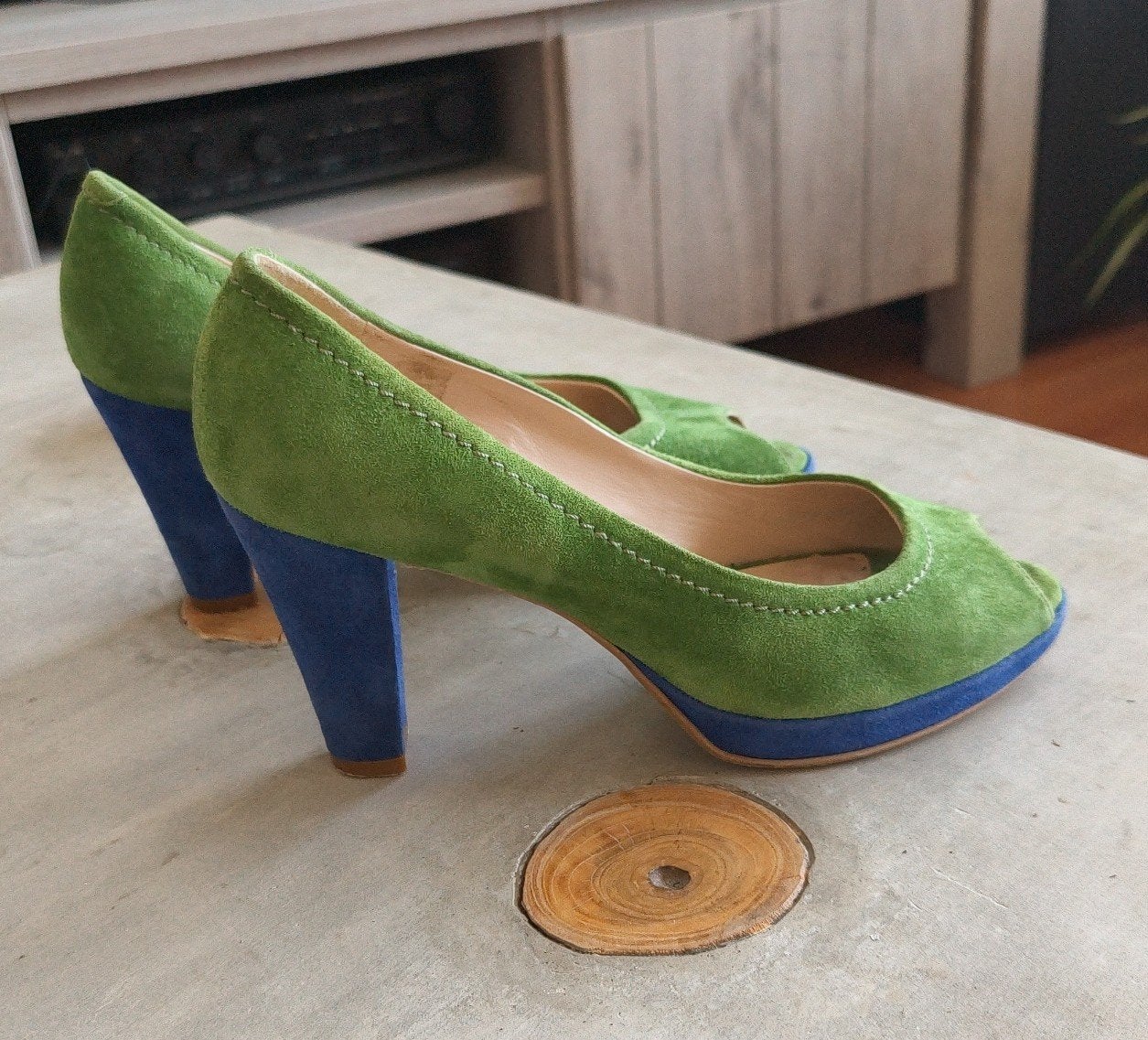 Opera Suède Peep Toe Pumps 39 Groen/Blauw (Nieuwprijs €119), Ophalen of Verzenden, Nieuw