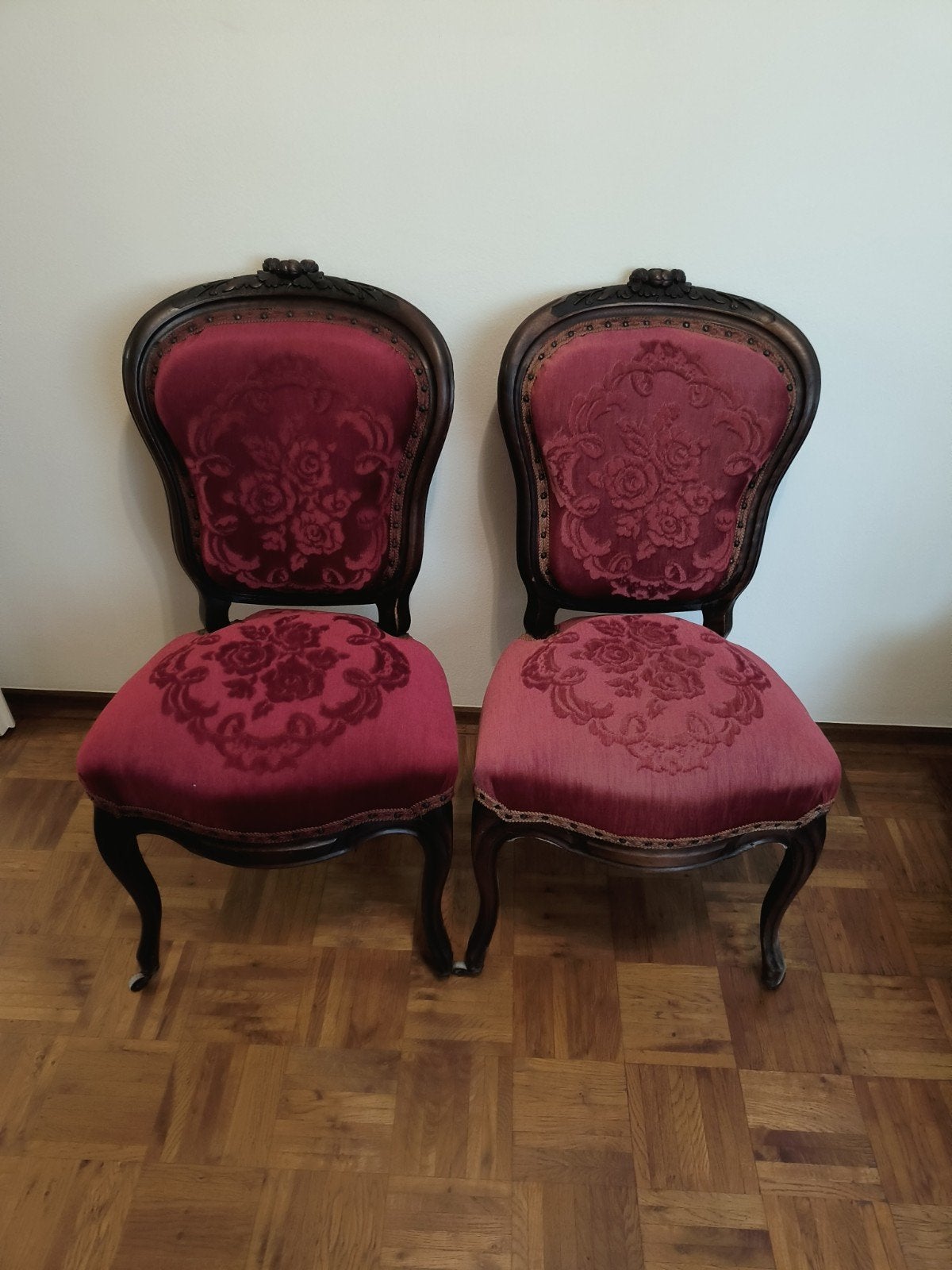 Set van 2 antieke stoelen met rood fluwelen bekleding, Ophalen of Verzenden