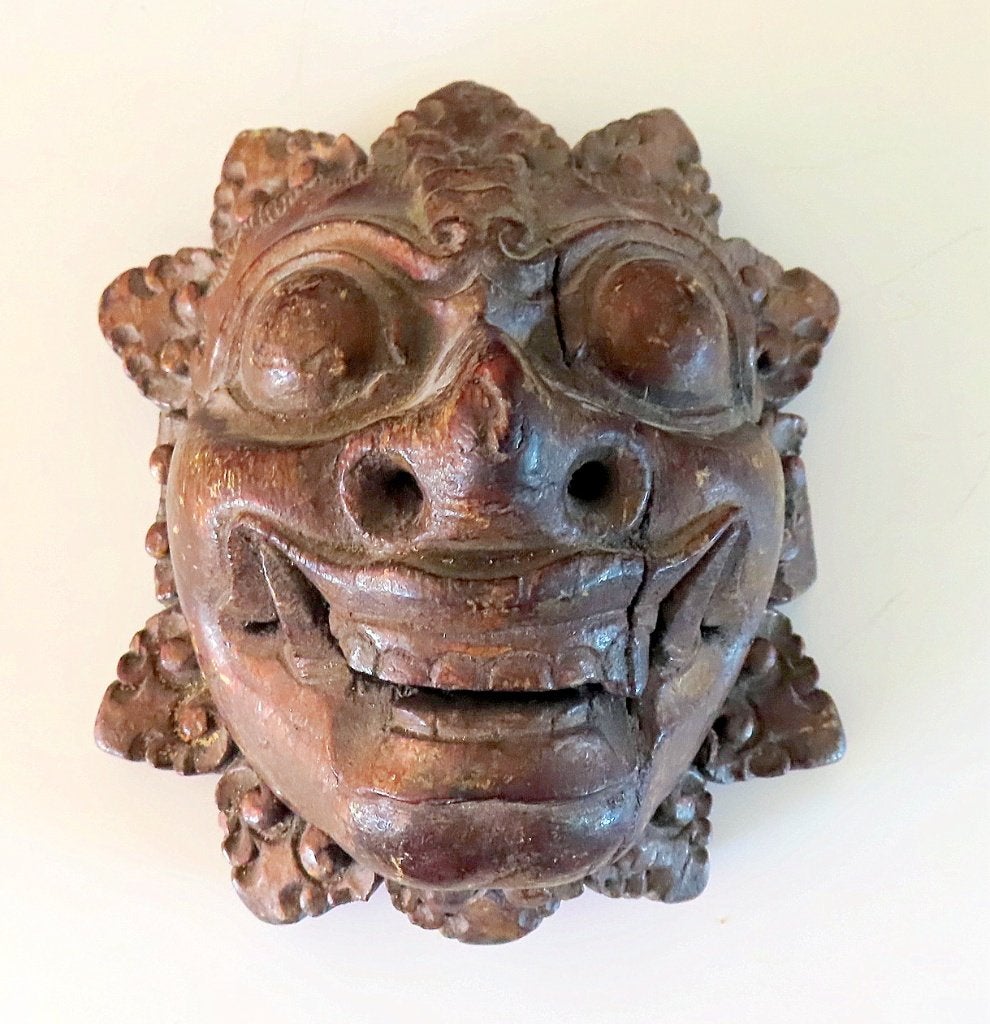 Authentieke antieke  uitgesneden Barong beeld tempel ingang, Hout, Bruin, Verzenden, Handgemaakt