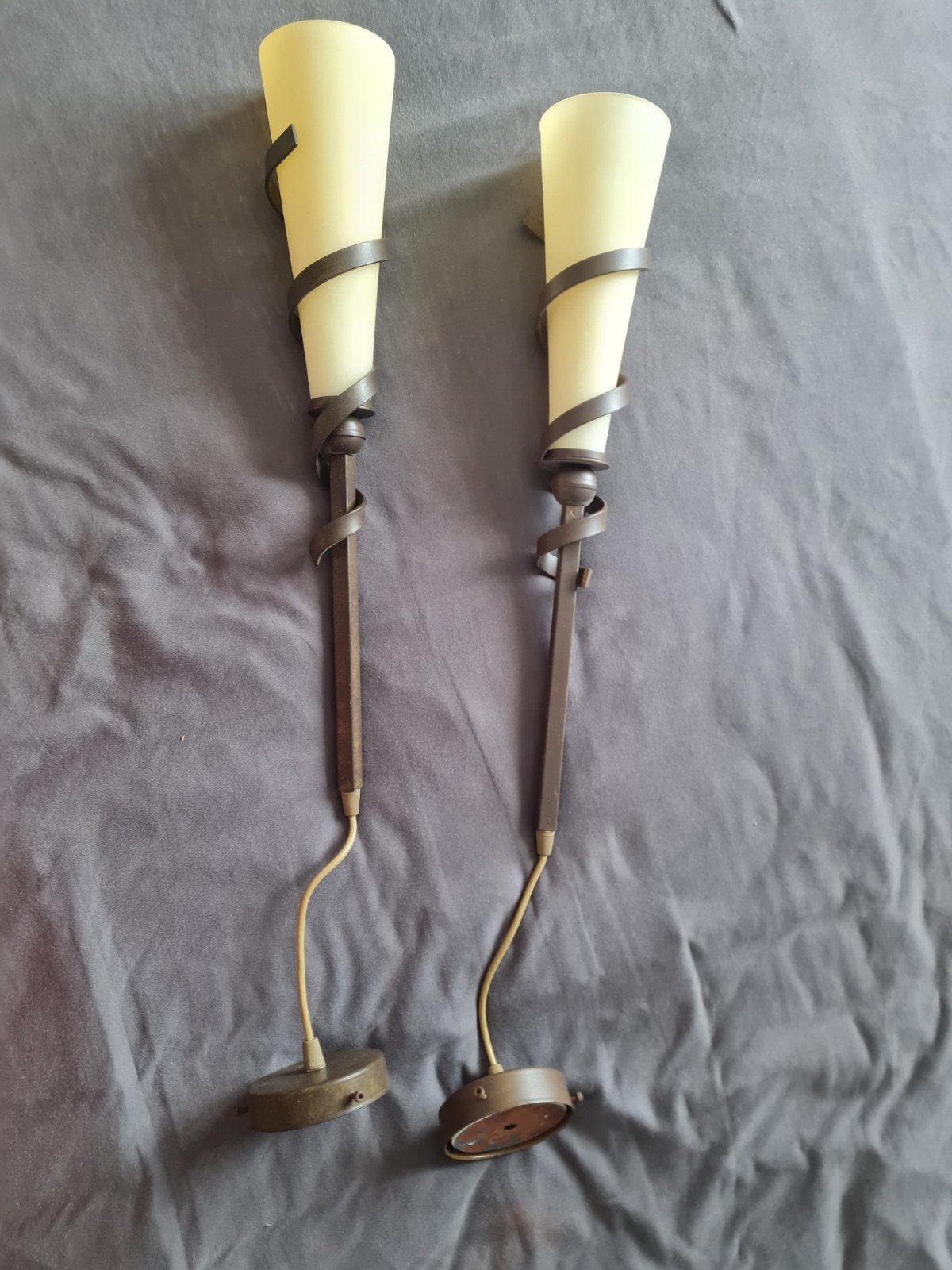 Set van 2 vintage hanglampen met spiraal design, Ophalen, Gebruikt, Glas