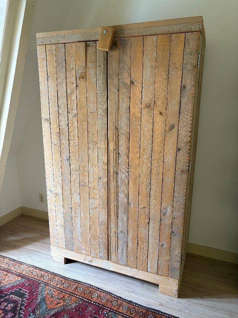 Steigerhouten kast, Ophalen, Met deur(en), 100 tot 150 cm, 200 cm of meer