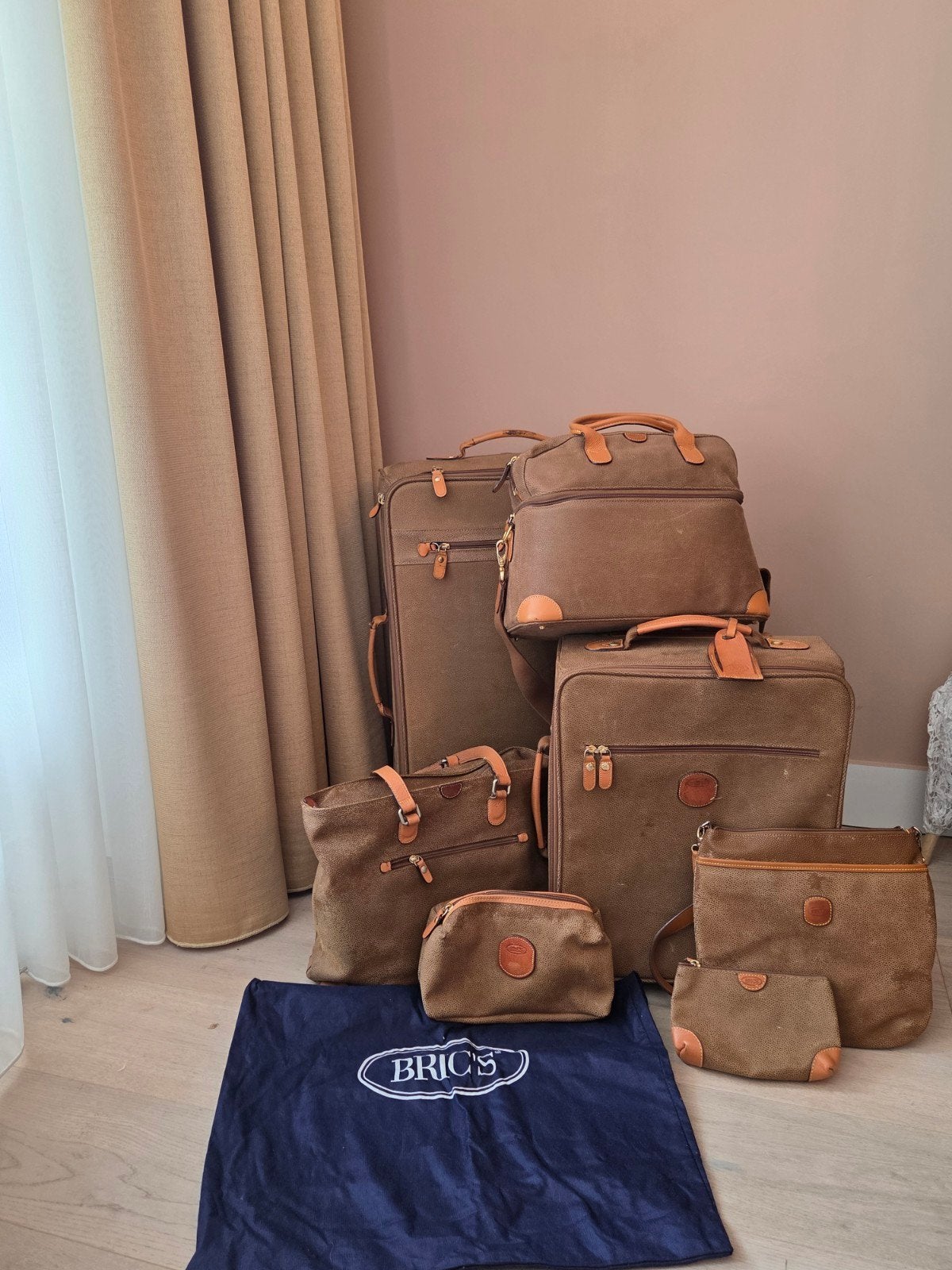Brics Reistas Set - Bruin Canvas en Leer 7 delig, 30 cm of meer, Gebruikt, Bruin, Minder dan 35 cm