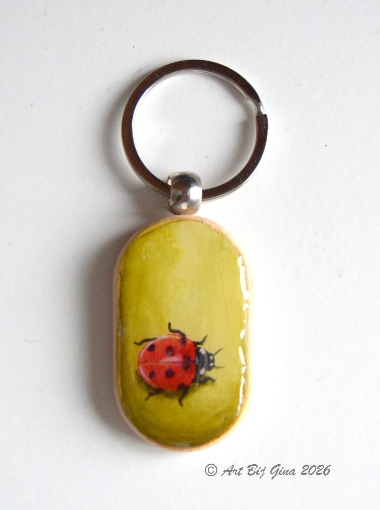 Lieveheersbeestje (2) hand geschilderd op een sleutelhanger, Ophalen of Verzenden, Nieuw, Dier of Natuur