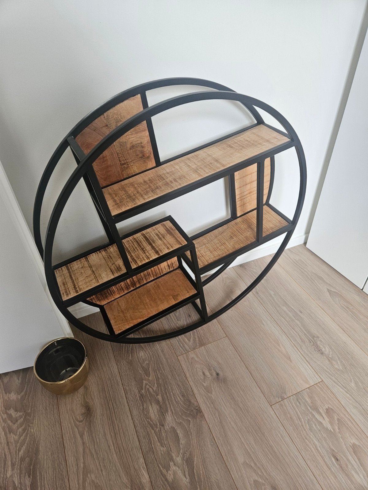 Rond wandrek industrieel design - Hout en metaal, Ophalen, Zo goed als nieuw