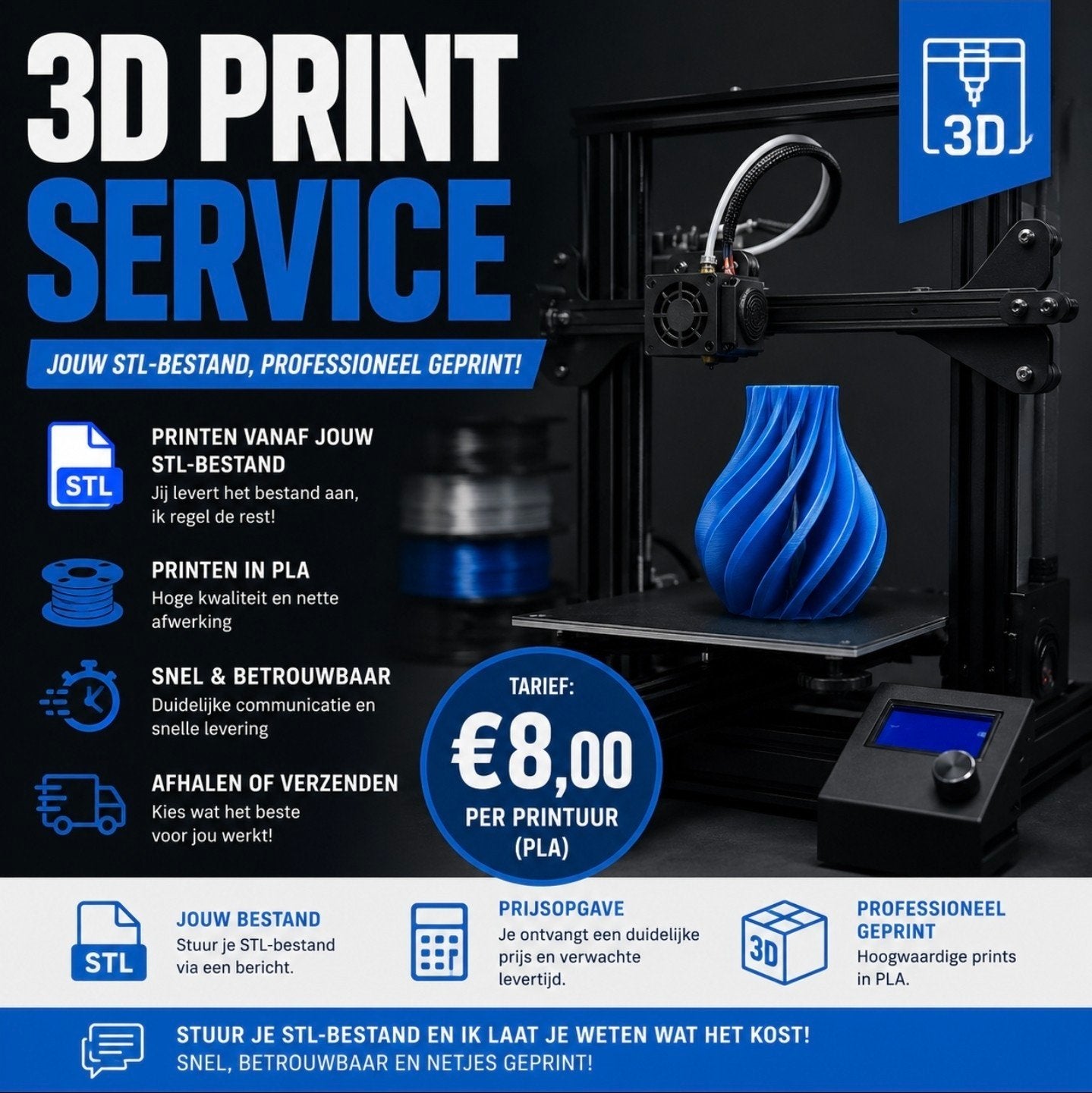 ️ 3D Print Service | Vanaf jouw STL-bestand | €8,- per pri, Ophalen, Nieuw