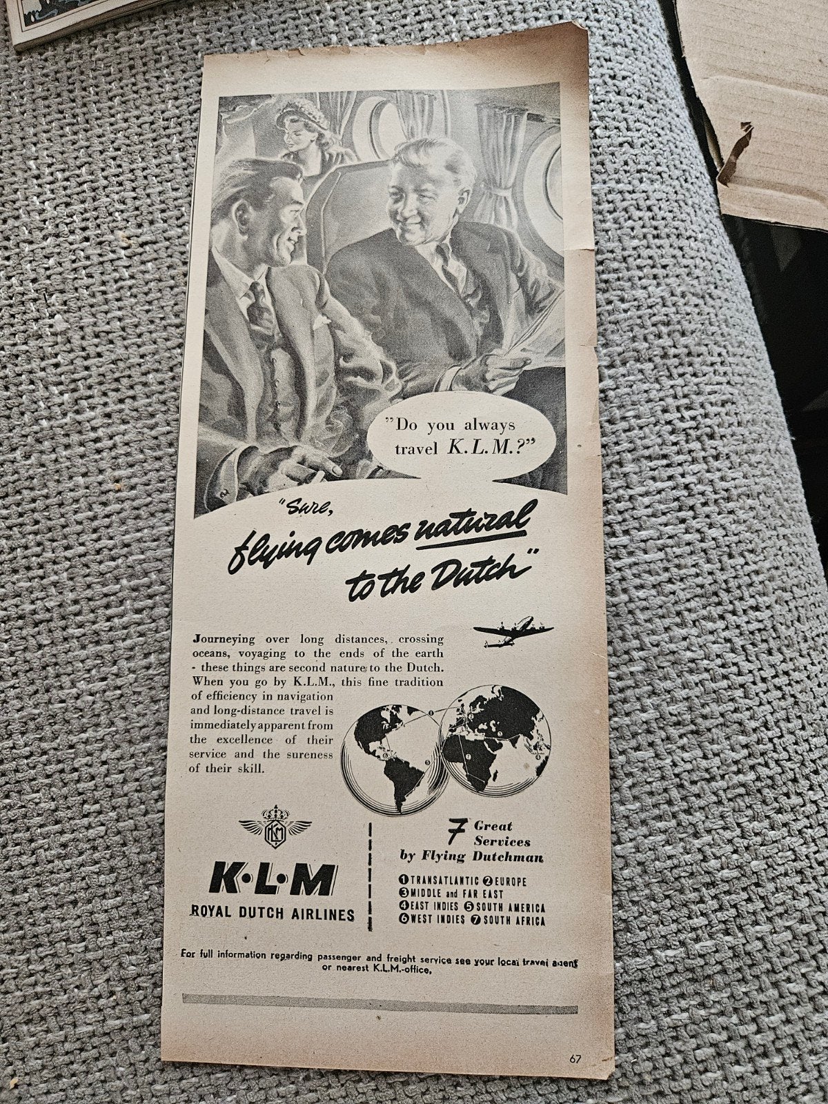 KLM Royal Dutch Airlines Advertentie, Ophalen of Verzenden, Gebruikt