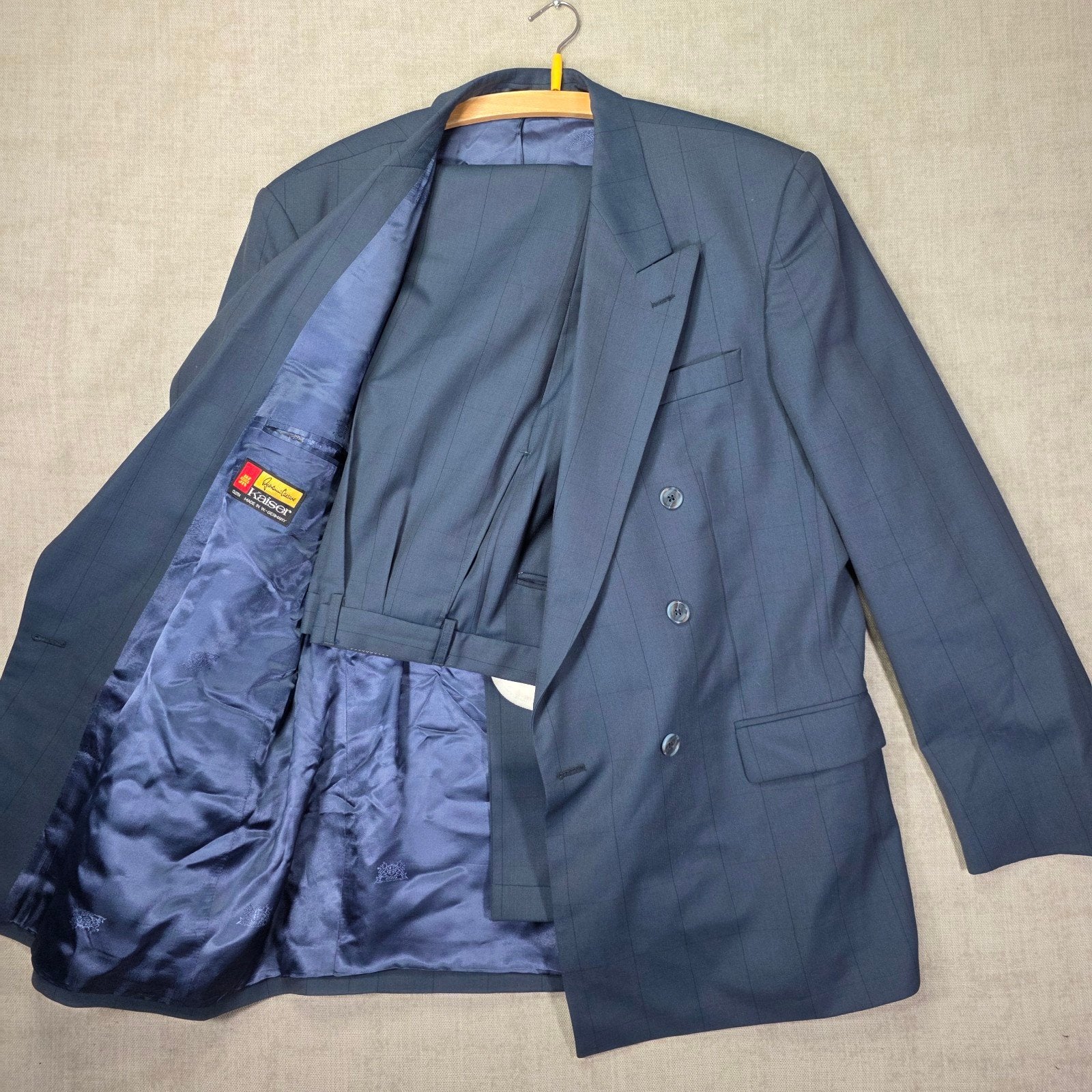 Vintage Double Breasted W-Germany Pak / Kostuum Wol L/XL, Kleding | Heren, Maat 52/54 (L), Horka, Blauw, Ophalen of Verzenden