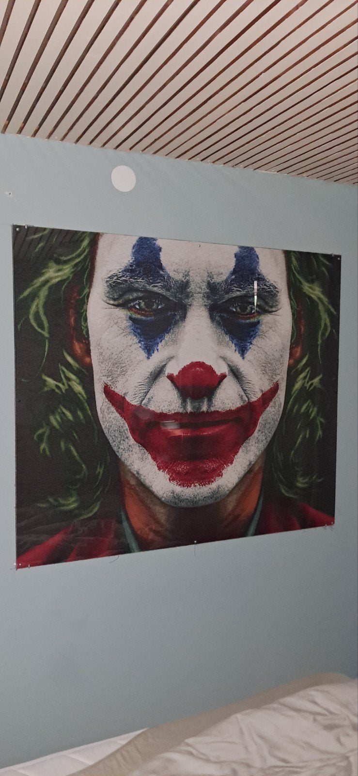 Groot geweven doek, The Joker (1.4x1.2m) met plexiglas, Achter glas, Ophalen of Verzenden, Overige technieken, Portret