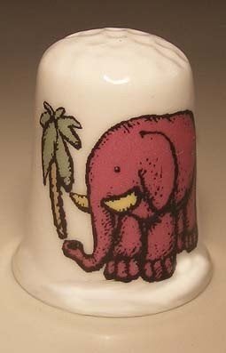 Porseleinen Vingerhoedje met Olifant en Palmboom, Ophalen of Verzenden, Nieuw, Porselein, Nederland