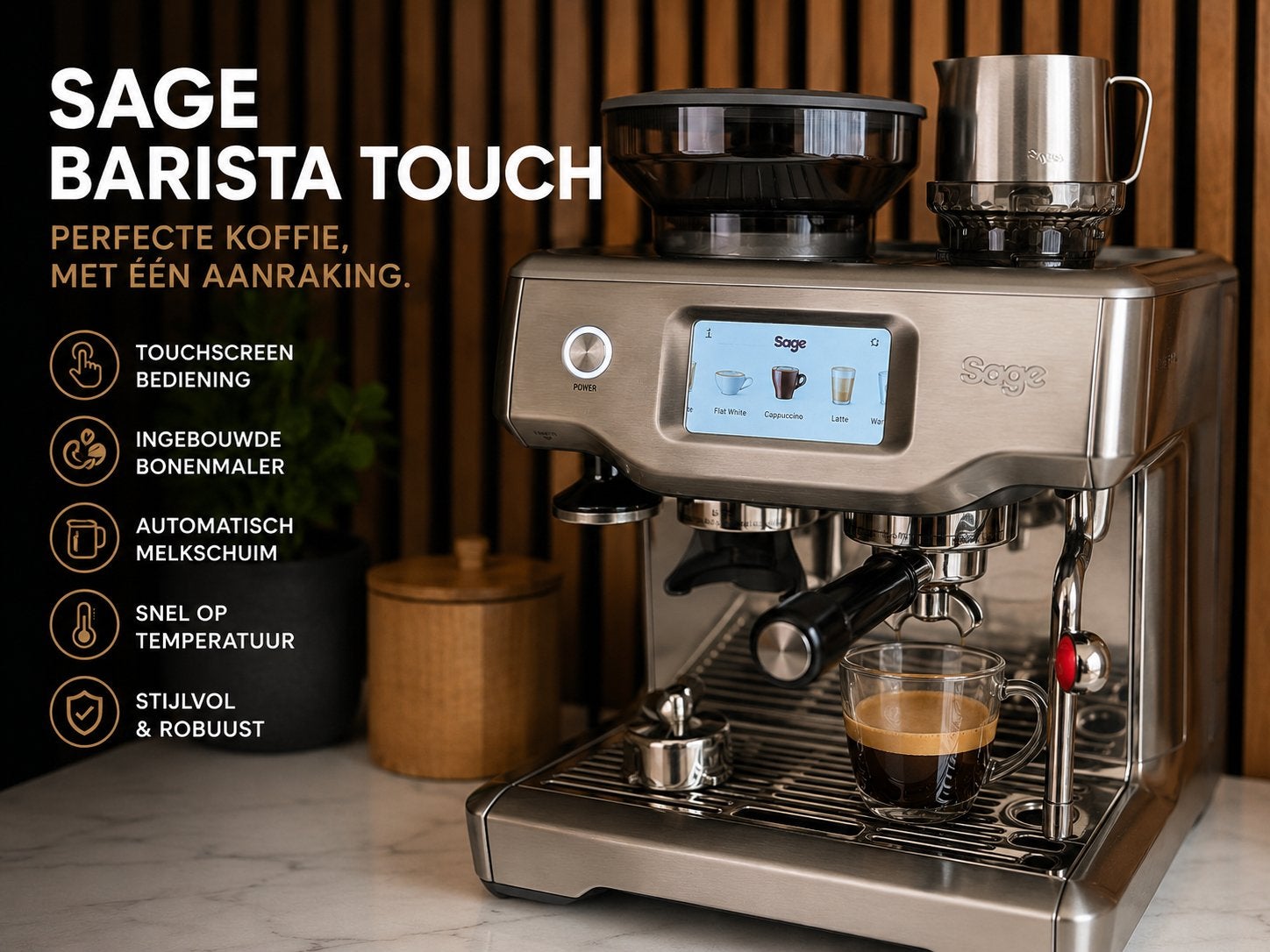 Sage Barista Touch Espressomachine met bonenmaler, Witgoed en Apparatuur, Koffiezetapparaten, Afneembaar waterreservoir, Espresso apparaat