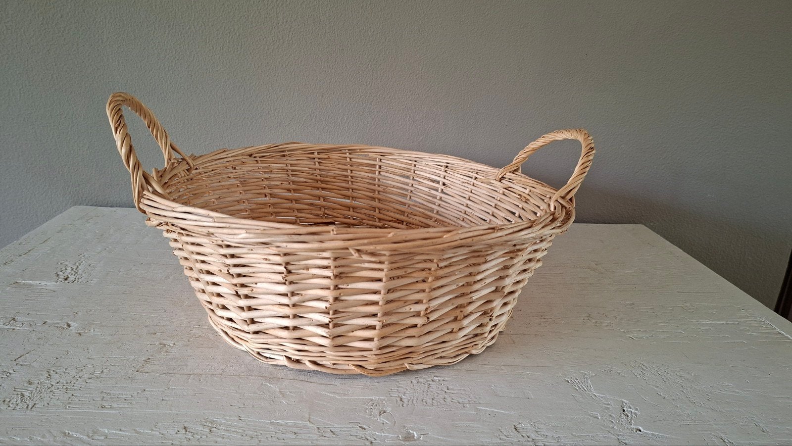 Landelijke rotan mand met hengsels - Ø 40 cm, Ophalen of Verzenden, Zo goed als nieuw, Rond, Riet