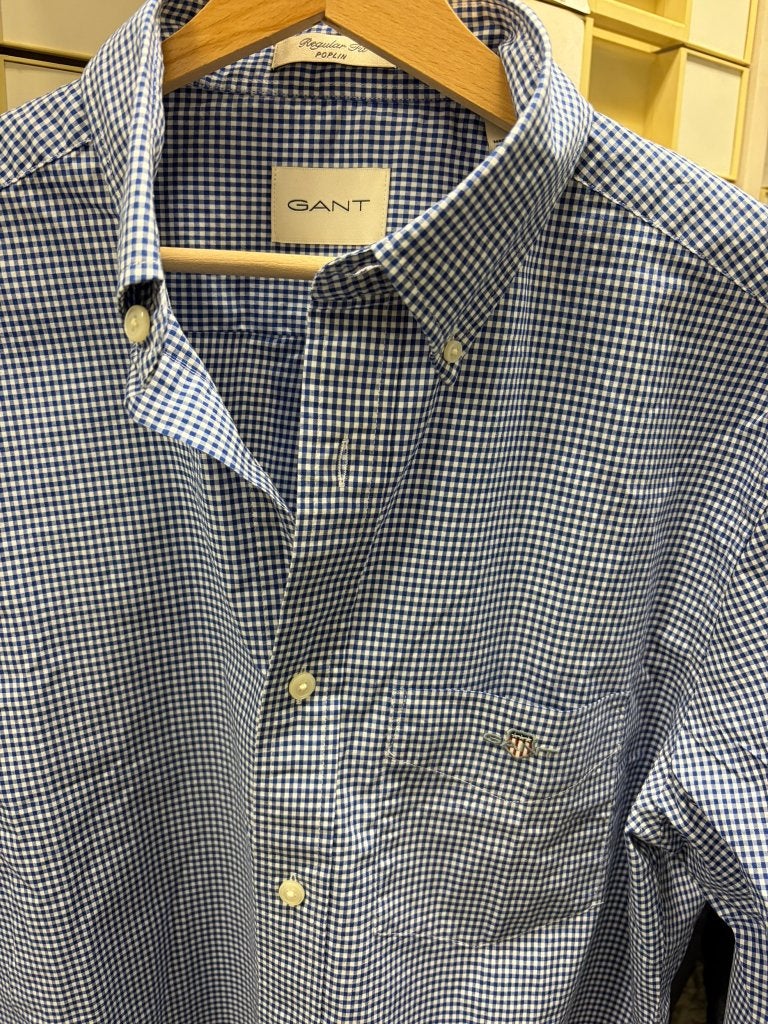 Gant poplin regular fit Gingham check shirt, size M, new, Blauw, GANT, Nieuw, Halswijdte 39/40 (M)