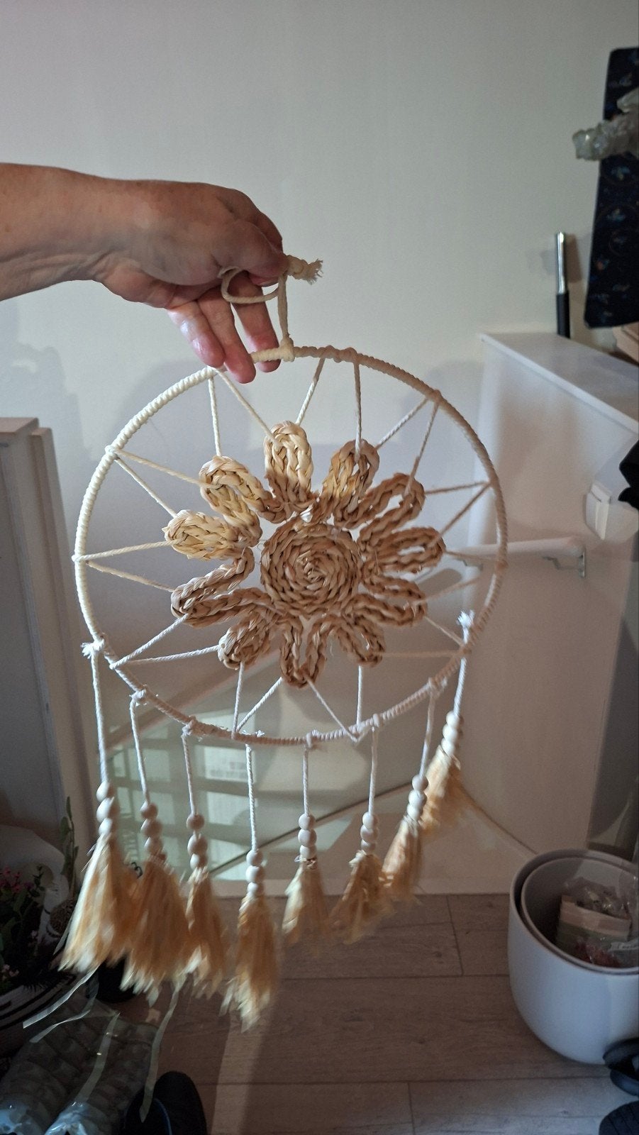 Mooie dromenvanger met natuurlijke materialen, Ophalen, Beige, Boho, Zo goed als nieuw