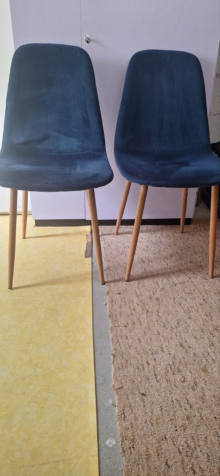 Set van 2 eetkamerstoelen - Grijs en Blauw, Ophalen, Hout, Gebruikt, Twee