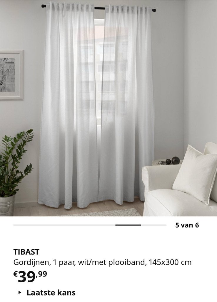 Ikea TIBAST gordijnen, Wit, Nieuw, Ophalen of Verzenden, Gordijn