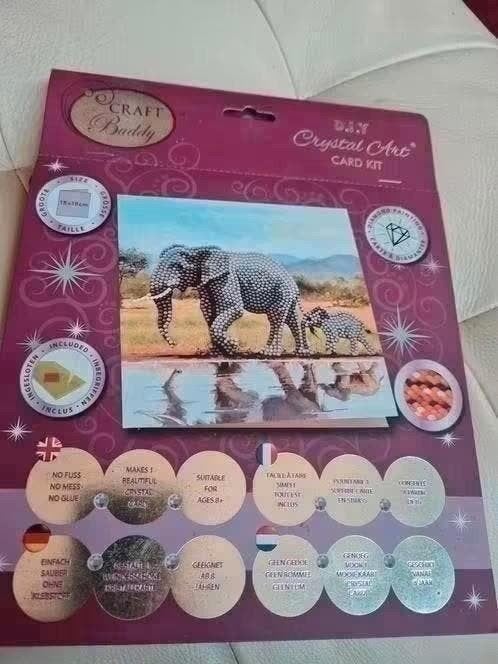 DIY Crystal Art Kaart Kit - Olifant (Craft Buddy), Hobby en Vrije tijd, Dieren, Nieuw, Meerkleurig, Ophalen of Verzenden