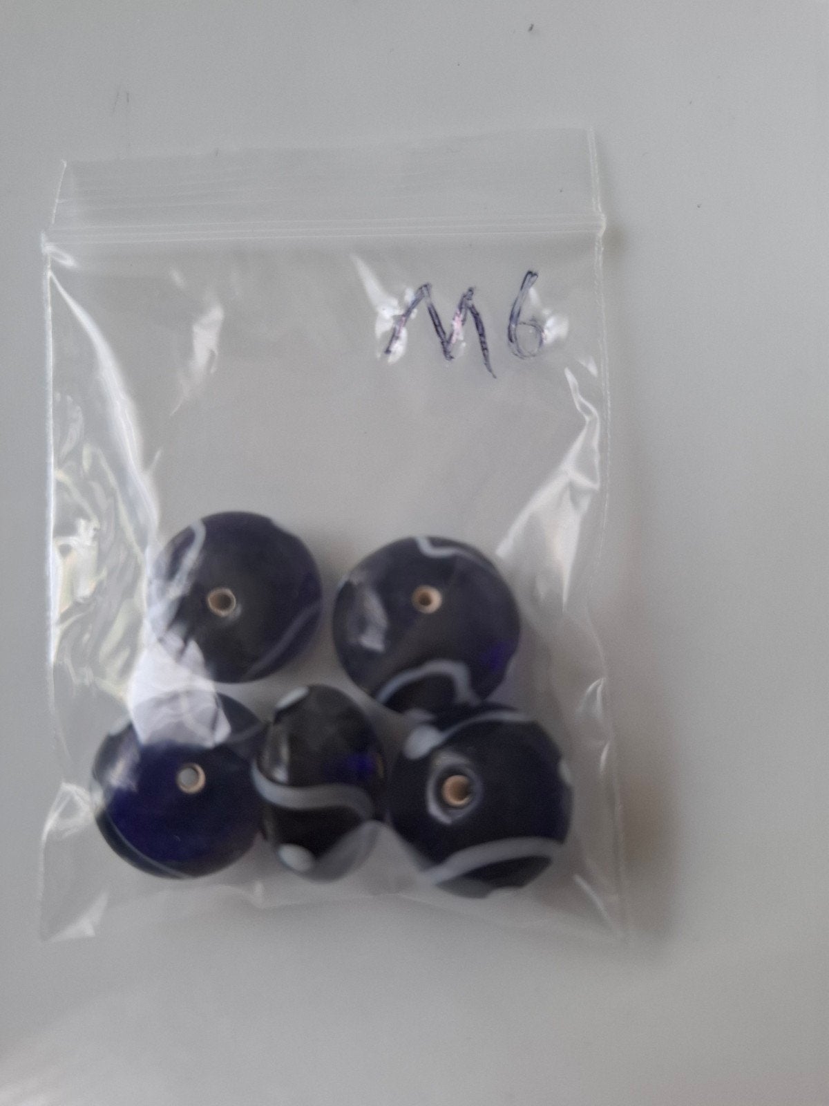 5 grote lampwork glaskralen wit blauw donkerblauw kralen, Kraal, -, -, Nieuw