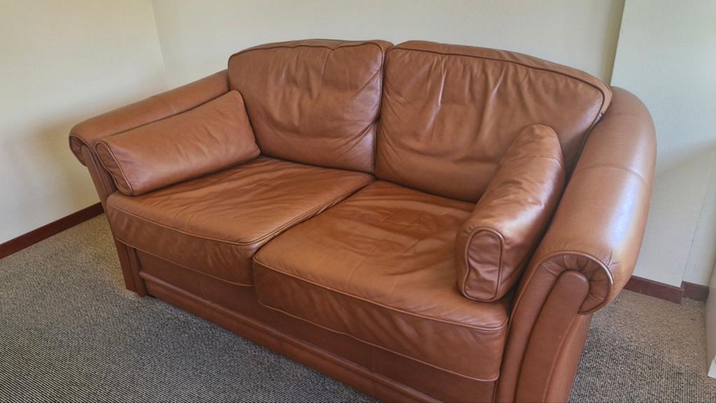 Roodbruine leren bank - 2-zits - 155x90x70 cm, Ophalen, Gebruikt, 150 tot 200 cm, Tweepersoons