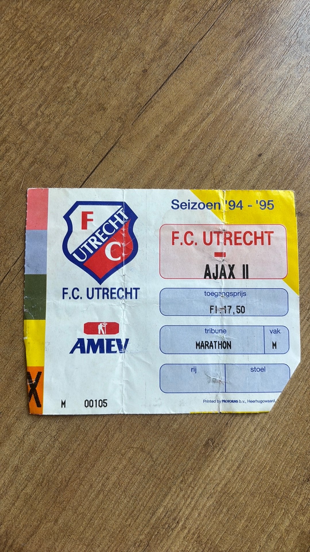 Oud stadionticket feyenoord ajax II 1995-1996, Ophalen of Verzenden, Zo goed als nieuw, Ajax