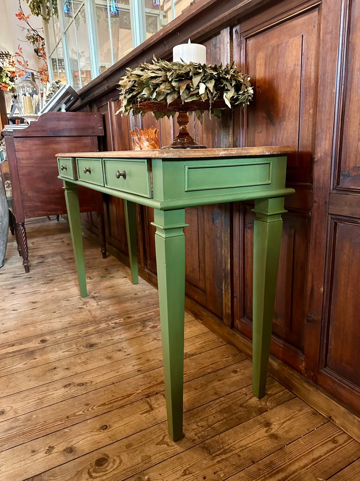 Landelijke oude sidetable engels groen hal tafel, Ophalen