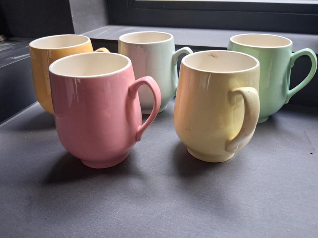 Set van 5 pastel Bollebuikbekers Regout Sphinx Maastricht, Antiek en Kunst, Ophalen of Verzenden