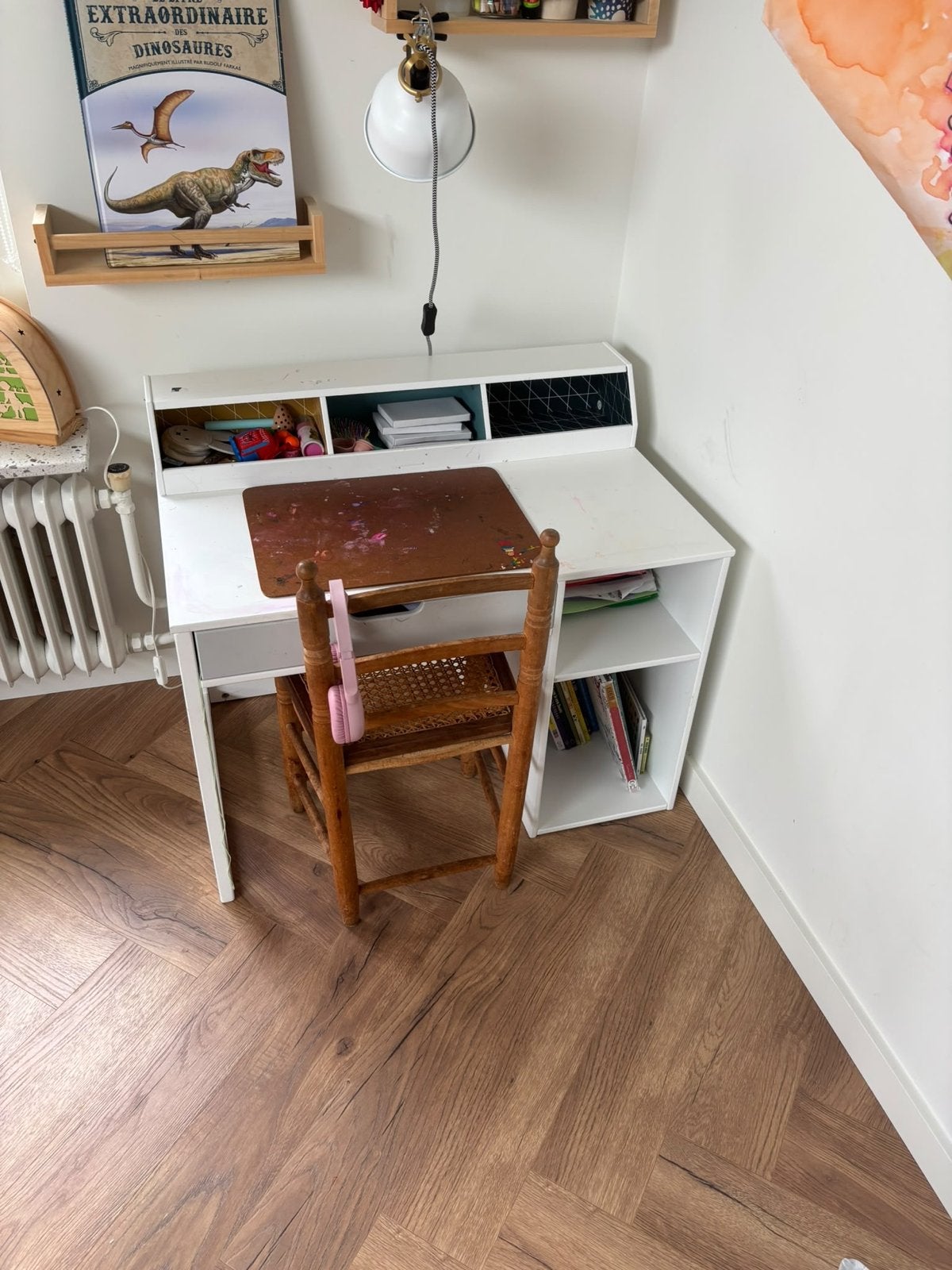 Wit kinderbureau met opbergruimte en lade, Ophalen, Gebruikt, Met lades, Wit