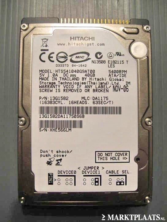 ZGAN Hitachi 40GB 2,5" IDE 5400rpm laptop harddisk, Computers en Software, Harde schijven, Intern, HDD, Ophalen of Verzenden, Zo goed als nieuw