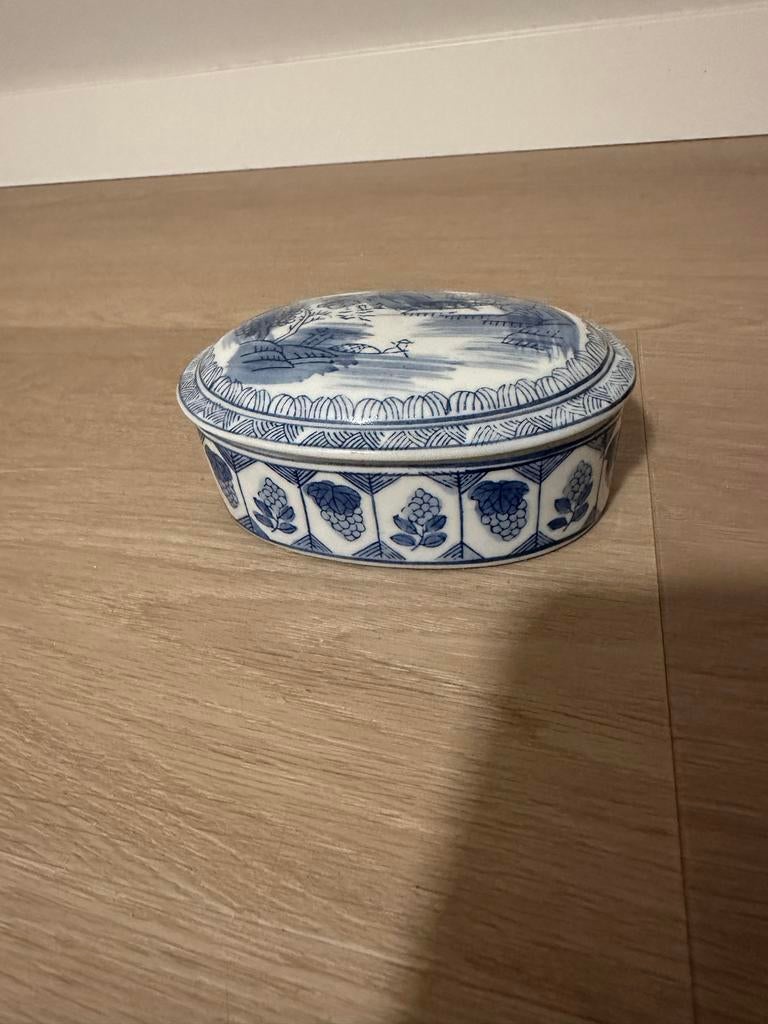 Chinees porseleinen juwelen kistje, blauw-wit decor, Ophalen of Verzenden