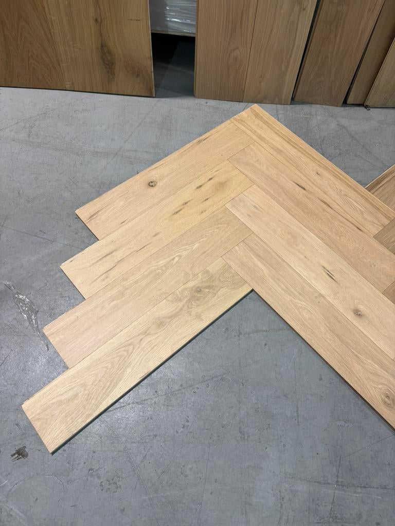 Eiken houten visgraat vloer parket €35 per m2 kant en klaar, Parket, Nieuw, Ophalen of Verzenden, 10 m² of meer