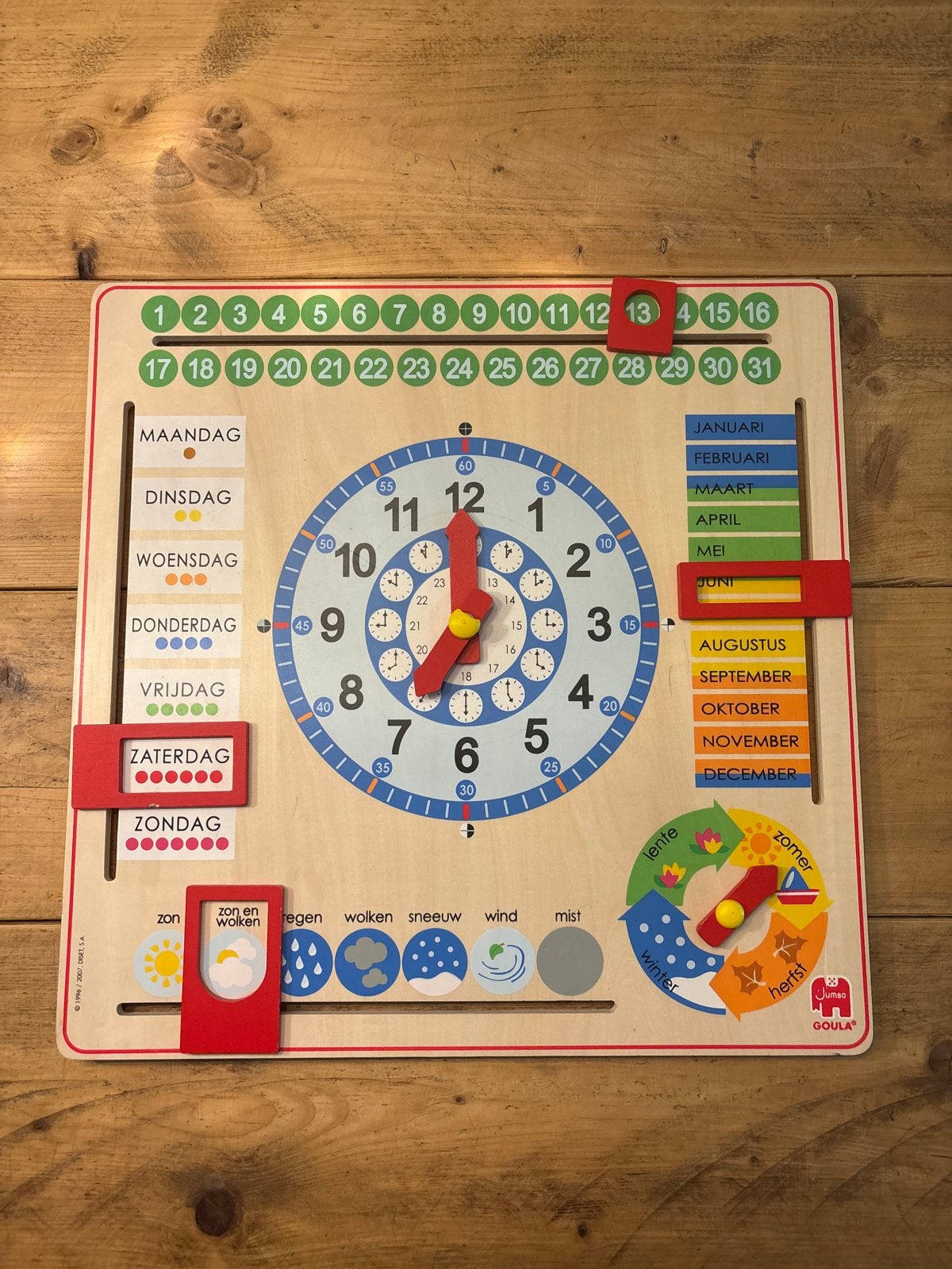 Houten Kalender en Klok voor Kinderen - Goula, Ophalen of Verzenden, Zo goed als nieuw, Overige typen