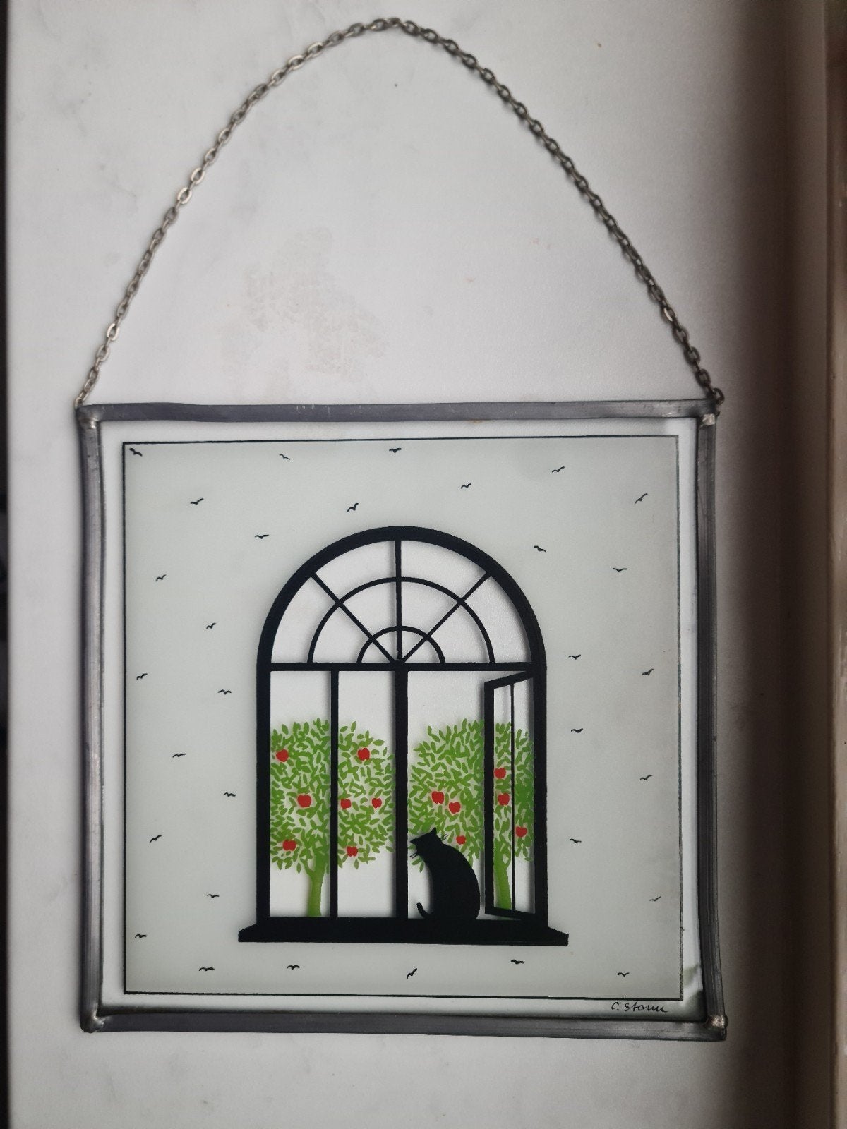 Vintage raamhanger kat in raam(zomer)glas in lood Coos Storm, Ophalen of Verzenden, Gebruikt