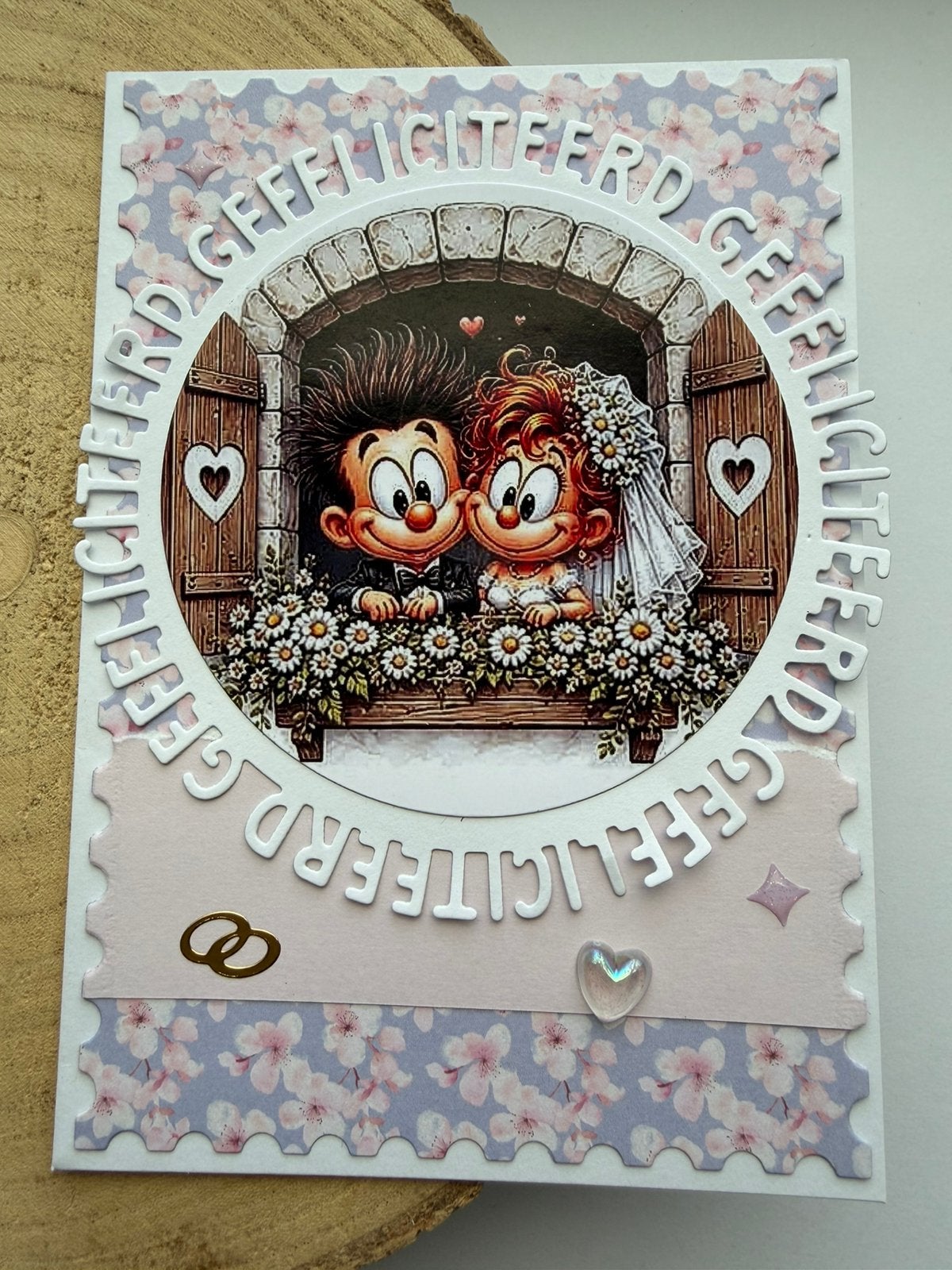 Handgemaakte kaart huwelijk gefeliciteerd, Hobby en Vrije tijd, Kaarten | Zelfgemaakt, Ophalen of Verzenden, Nieuw, Overige thema's