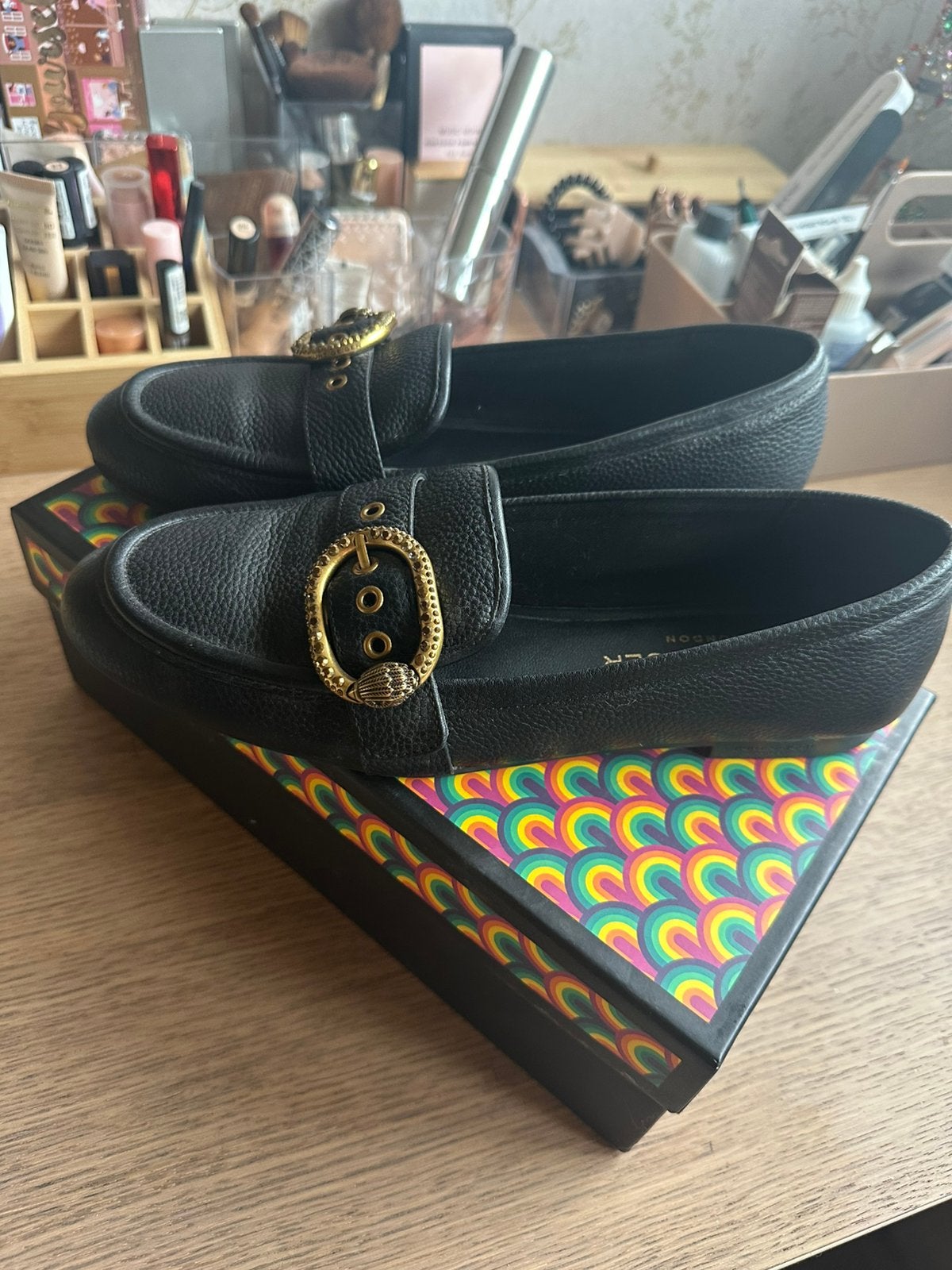 Leren instappers Kurt Geiger maat 39, Ophalen of Verzenden, Zo goed als nieuw, Zwart, Instappers