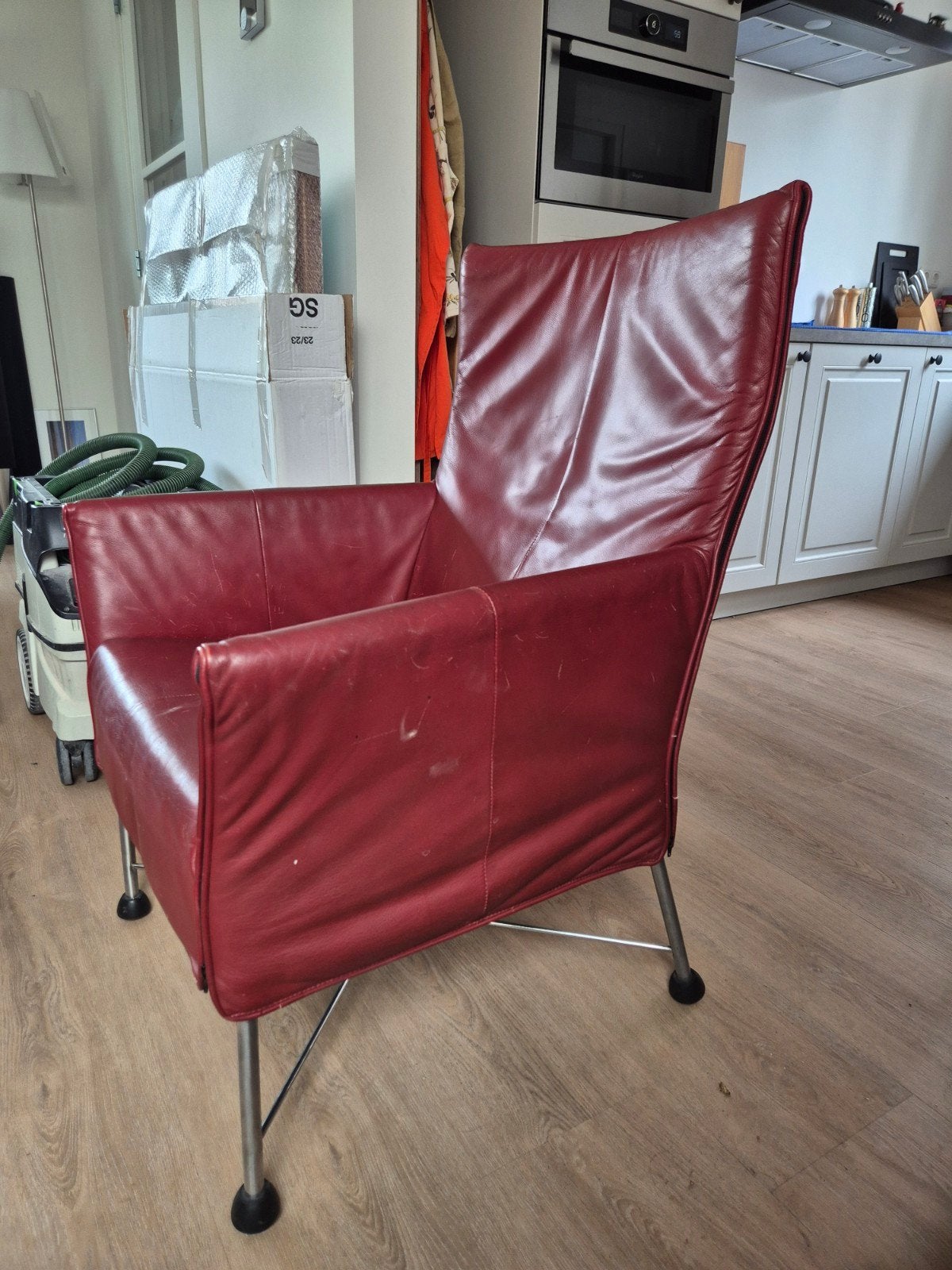Montis Leren fauteuils (met poef) - Bordeauxrood, Ophalen, Gebruikt, Twee, Modern