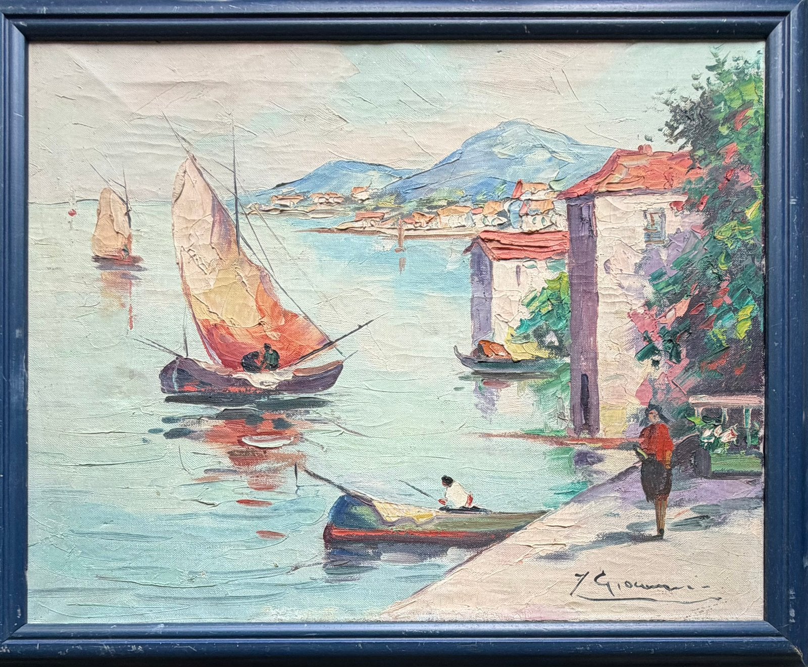 Mediterraanse haven, Maritiem / water, Doek, Impressionistisch, Ophalen of Verzenden