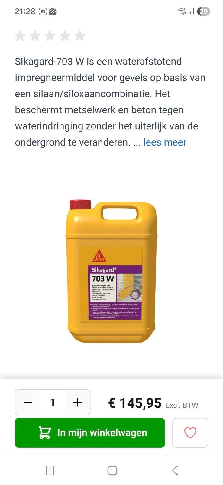60 liter Sikagard 703 W Waterafstotend Impregneermiddel, Ophalen of Verzenden
