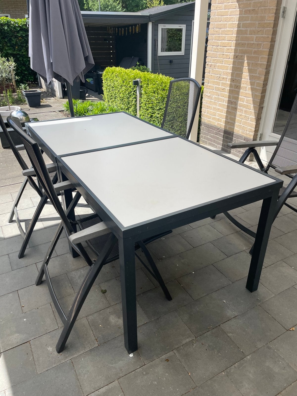Tuinset met 4 stoelen en 2 tafels, Ophalen, 4 zitplaatsen, Gebruikt, Eettafel