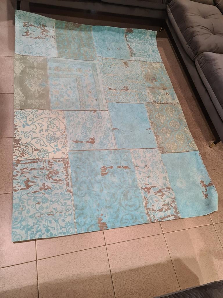 Nieuwe patchwork vloerkleed 230x170cm turquoise €50, Ophalen, Crème, Industrieel landelijk barok brocante koloniaal boheems vintage