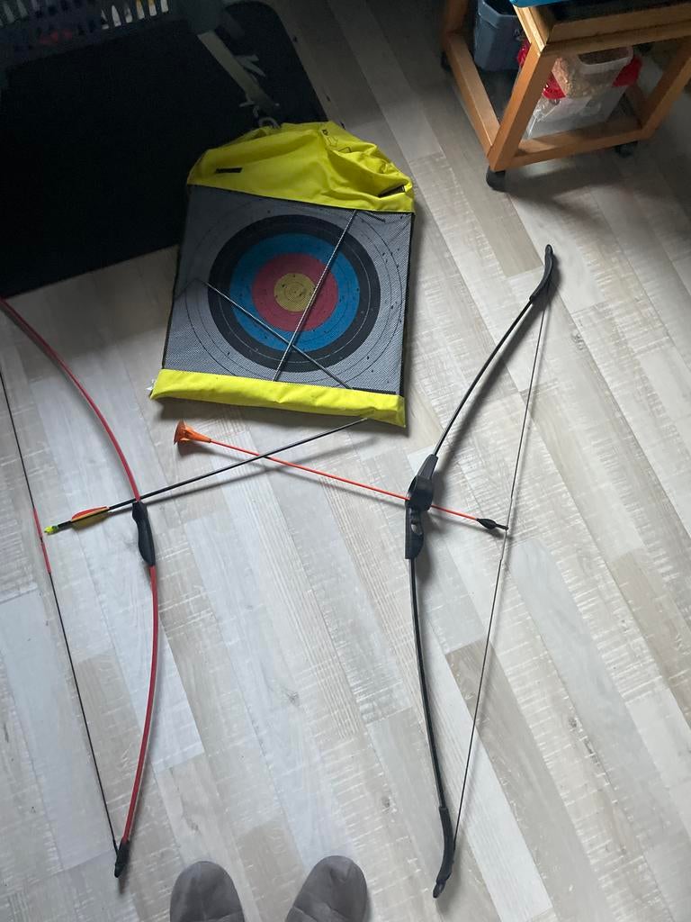 Boogschietset - Recurvebogen, pijlen en doelwit, Sport en Fitness, Handboogschieten, Ophalen of Verzenden, Gebruikt, Recurveboog