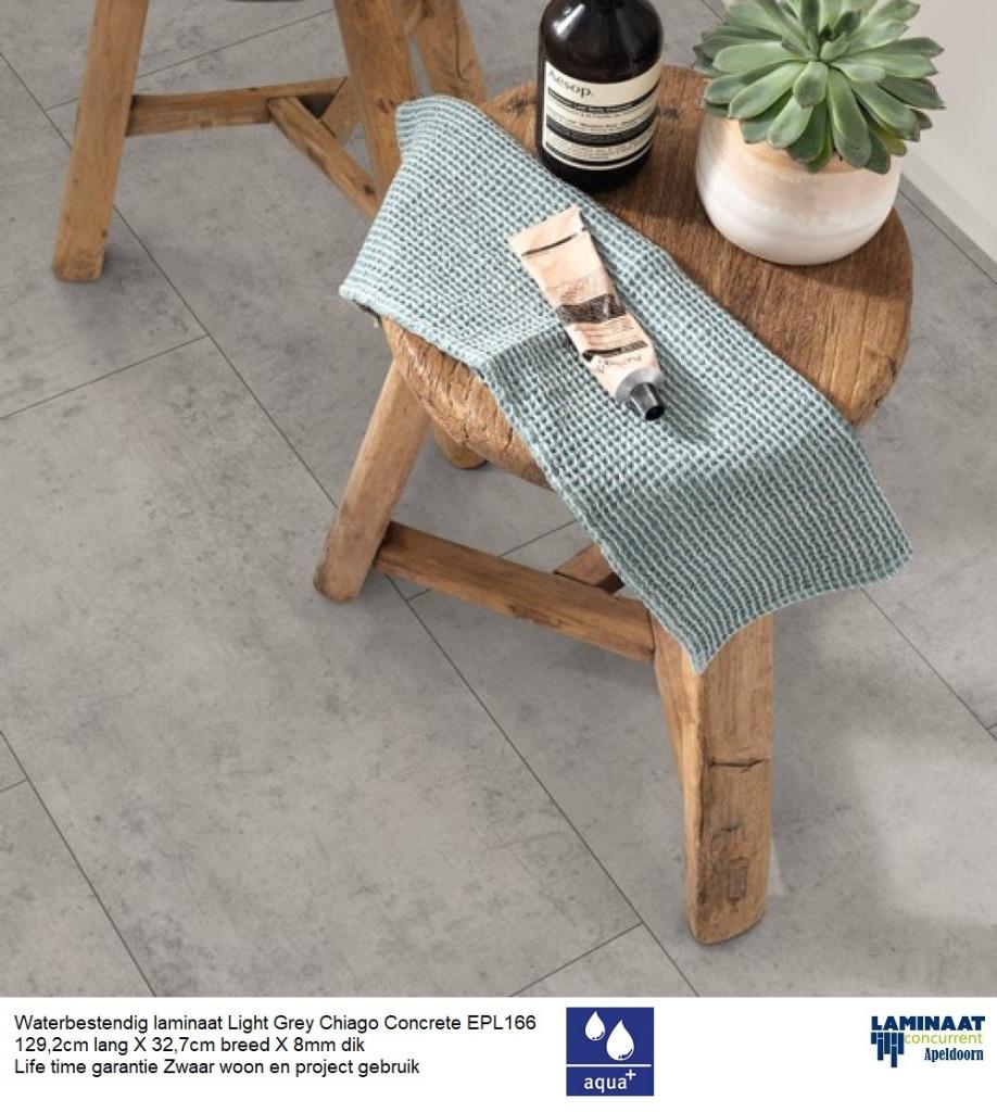 Waterbestendige Tegel Laminaat Ligt Grey Concrete €17,95m2, 75 m² of meer, Nieuw, Ophalen of Verzenden, Waterbestendig tegel laminaat