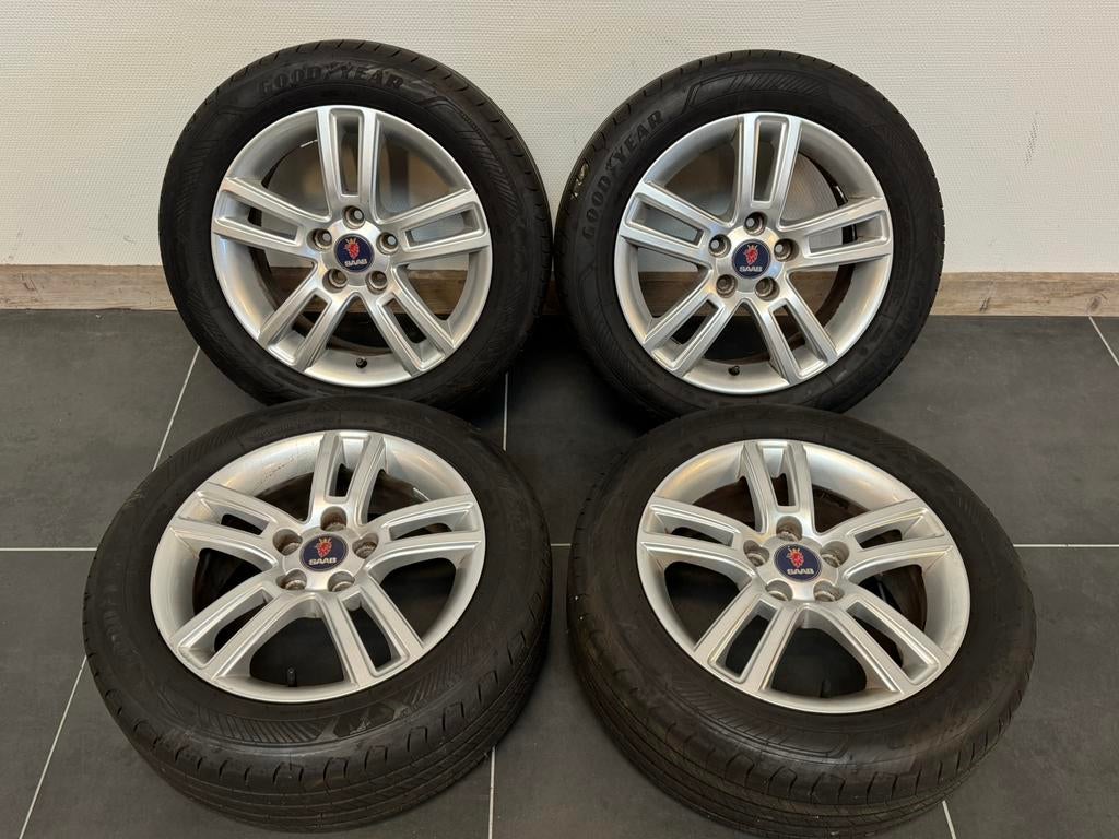 Set Saab 16” velgen met zgan Goodyear banden 8.0mm, Auto-onderdelen, Banden en Velgen, Ophalen, Gebruikt, 16 inch, Banden en Velgen