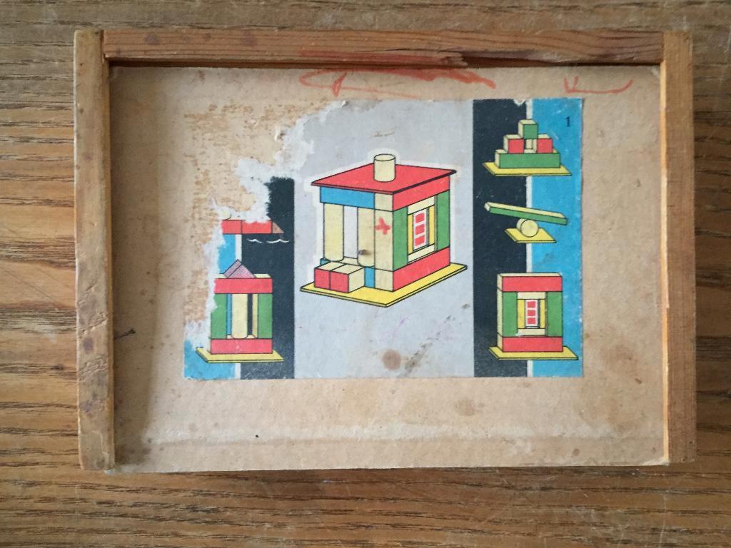 Antieke houten blokkendoos bouwdoos (18x13x3,3 cm), Antiek en Kunst, Antiek | Speelgoed, Ophalen of Verzenden