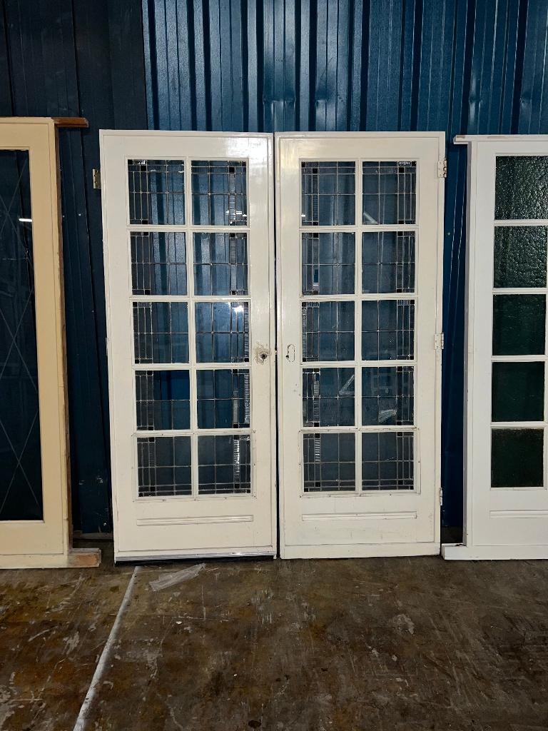 Oude glas in lood en-suite / schuifdeuren 211 x 165, Ophalen, Gebruikt, 120 cm of meer, Binnendeur