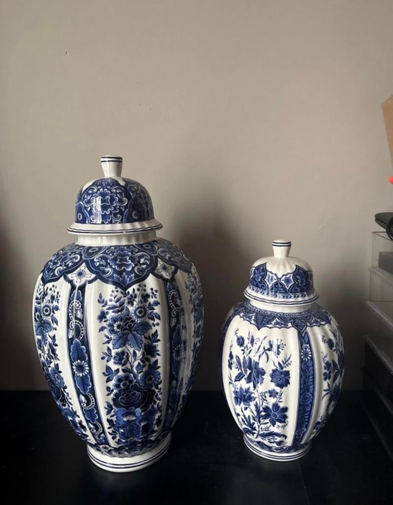 Delfsblauwe sierpotten - set van 2, Ophalen, Gebruikt, Blauw, Aardewerk of Porselein