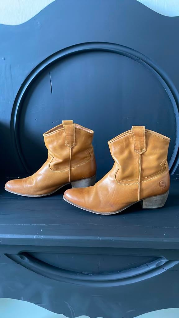 Mt 41 Dames lederen cowboy laarsjes, Bruin, Lage of Enkellaarzen, Ophalen of Verzenden, Zo goed als nieuw