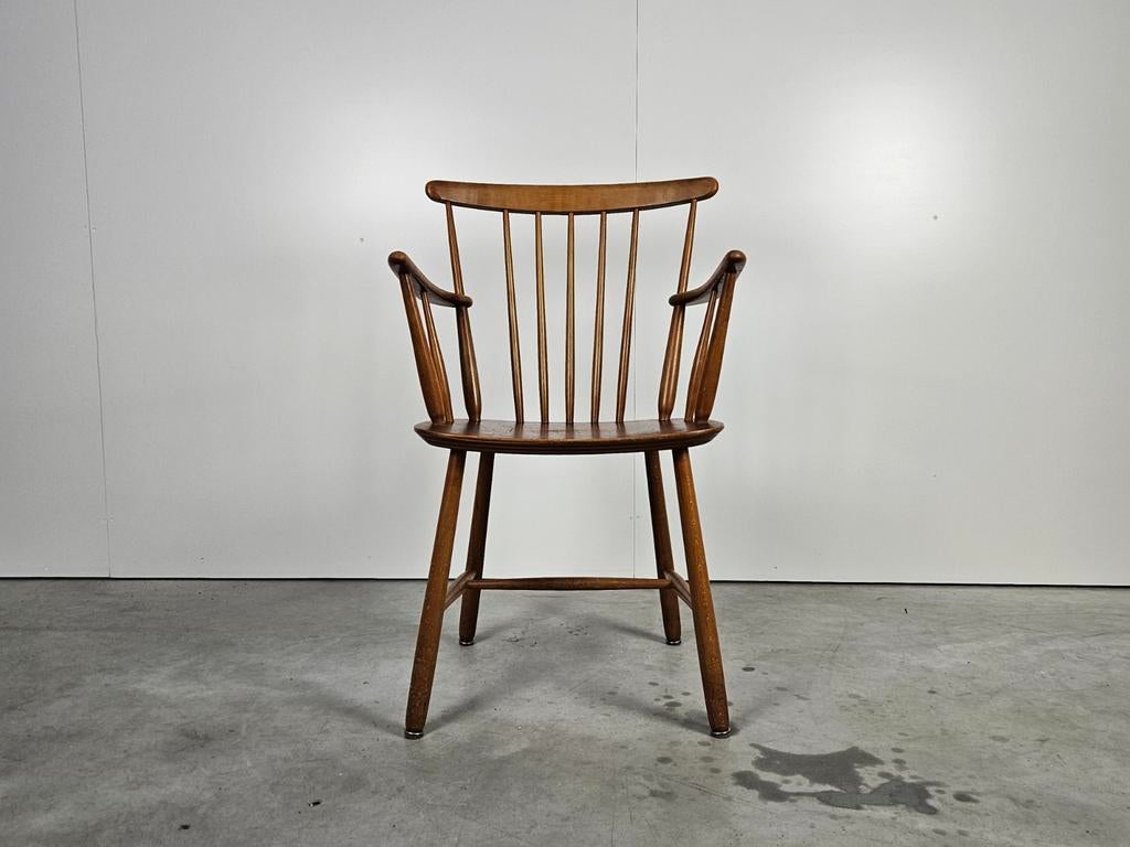 Vintage Deense stoel Farstrup, Huis en Inrichting, Stoelen, Gebruikt, Bruin, Vintage, Ophalen of Verzenden