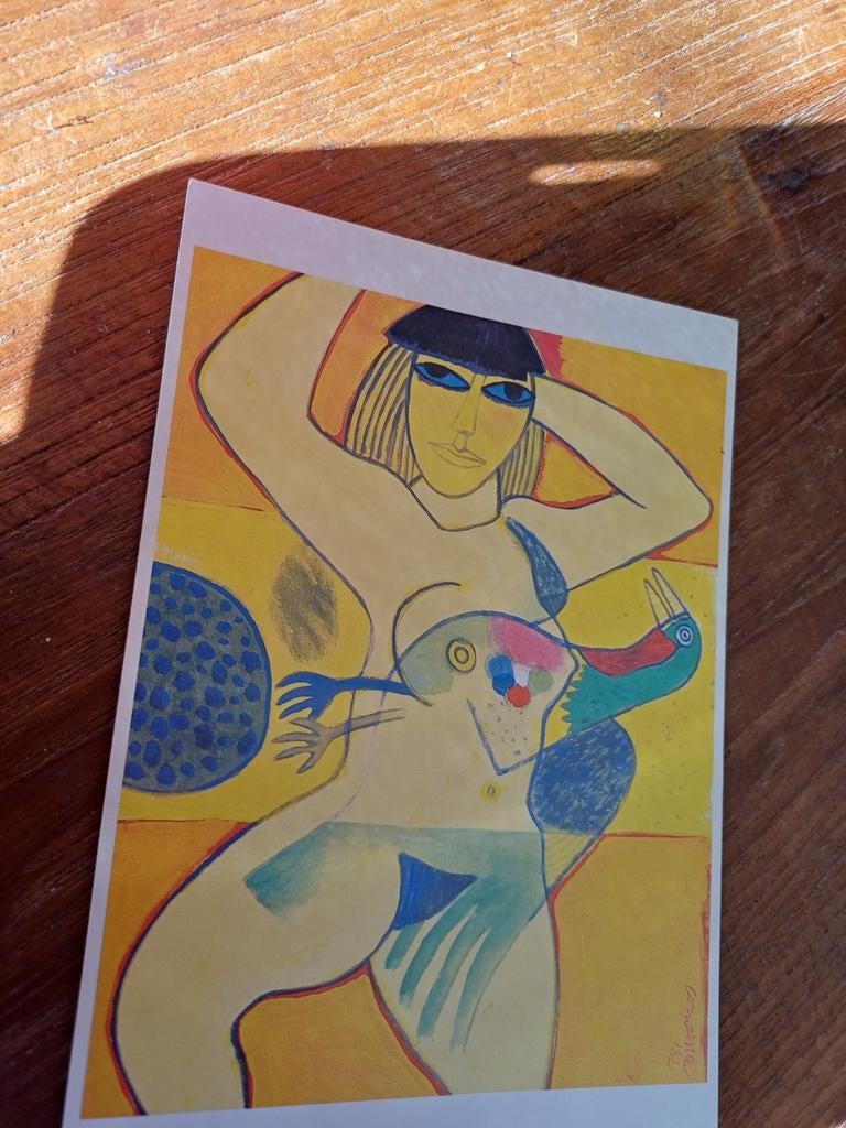 Ansichtkaart Corneille Femme jaune et oiseau ongelopen, Ophalen of Verzenden, 1980 tot heden, Voertuig