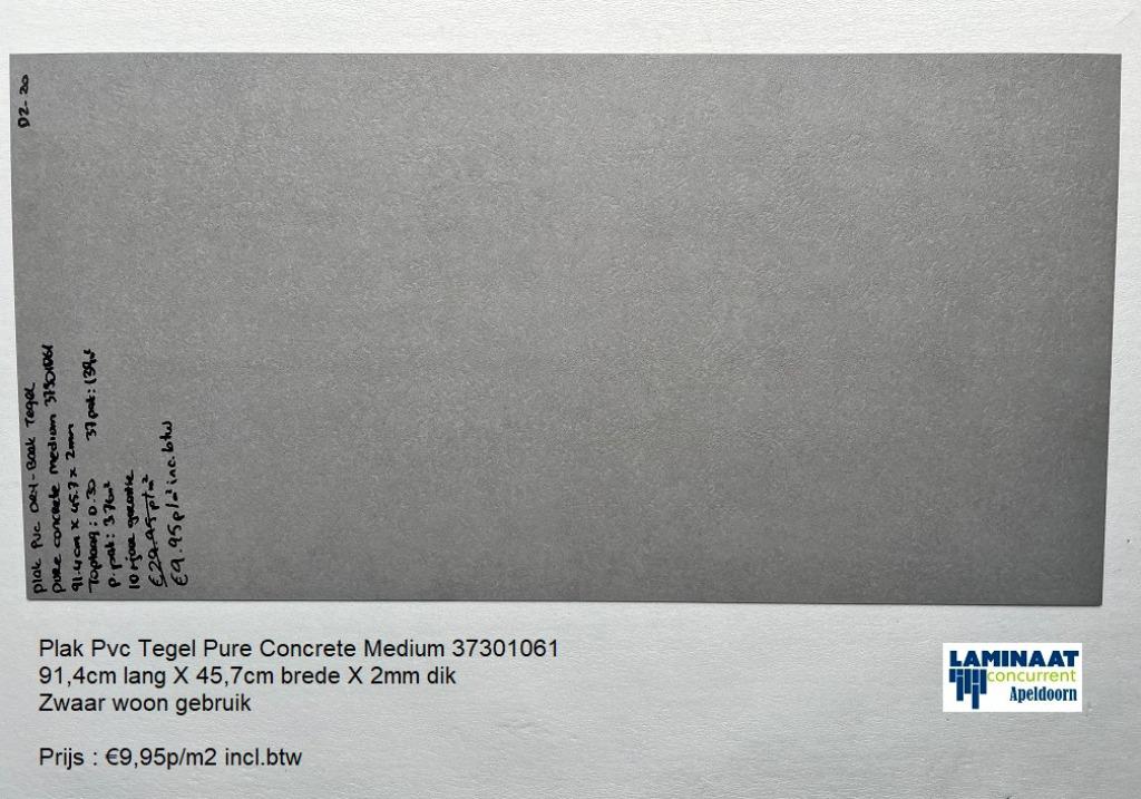 Grote Plak Pvc Pure Concrete Medium € 9,95m² inc.btw, Nieuw, Ophalen of Verzenden, Grijs, Laminaat