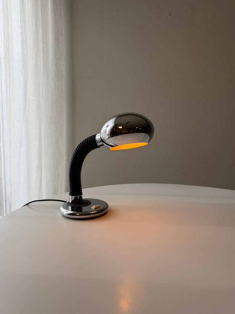 Space age ellebooglamp jaren 70 Targetti, Huis en Inrichting, Lampen | Tafellampen, Ophalen of Verzenden, Gebruikt, Metaal, Space age