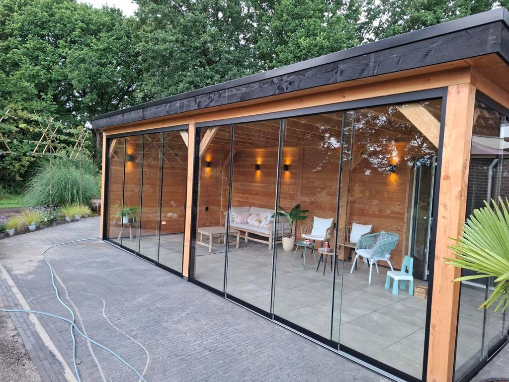 Moderne veranda met glazen schuifwanden, Tuin en Terras, Overkappingen, Ophalen of Verzenden, Zo goed als nieuw, Veranda